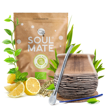 Набір Єрба-Мате Soul Mate Organica Menta Limon 500г 0,5кг Калабаш + Бомбілла